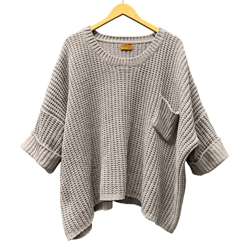 POL Sweater Womens Medium Gray Chenille Oversized Chunky Knit Pullover Boho Cozy